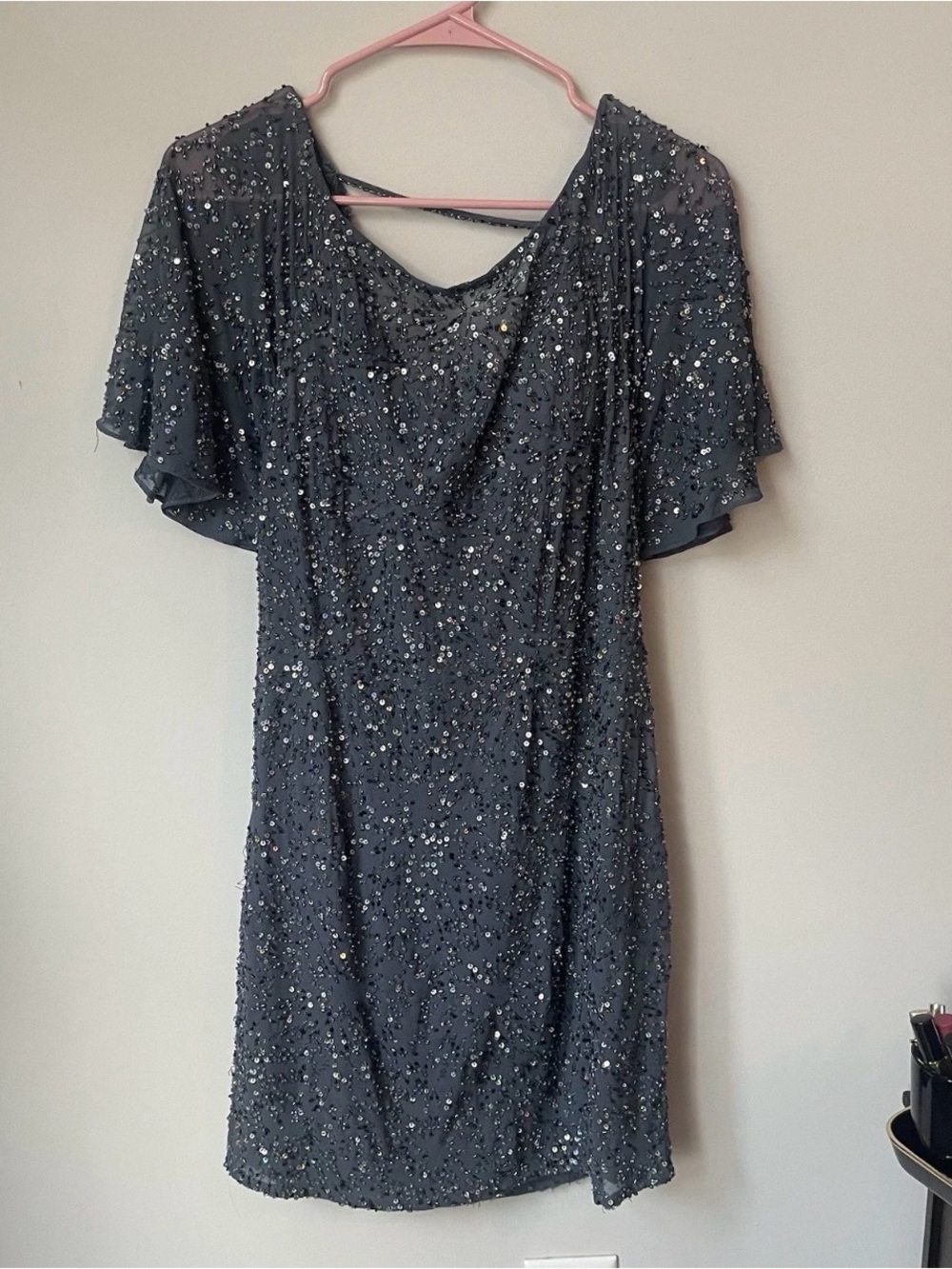 Aidan Mattox Sequin Beaded Gray Slinky Cocktail Dress 4